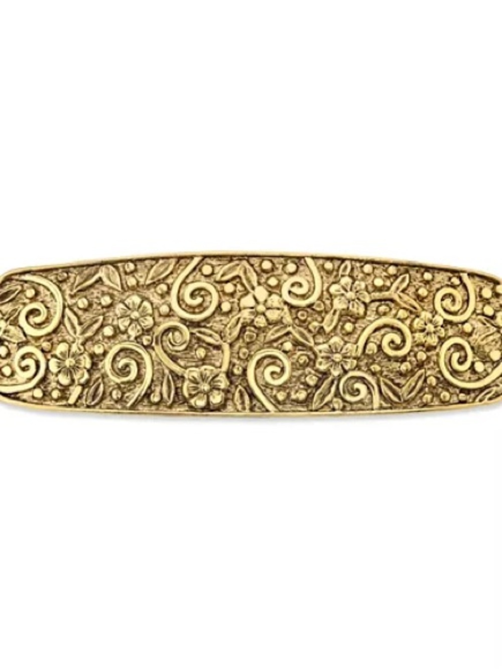 Vintage 2028 Gold-Tone Floral Etched Hair Barrette. Floral Hair Clip.